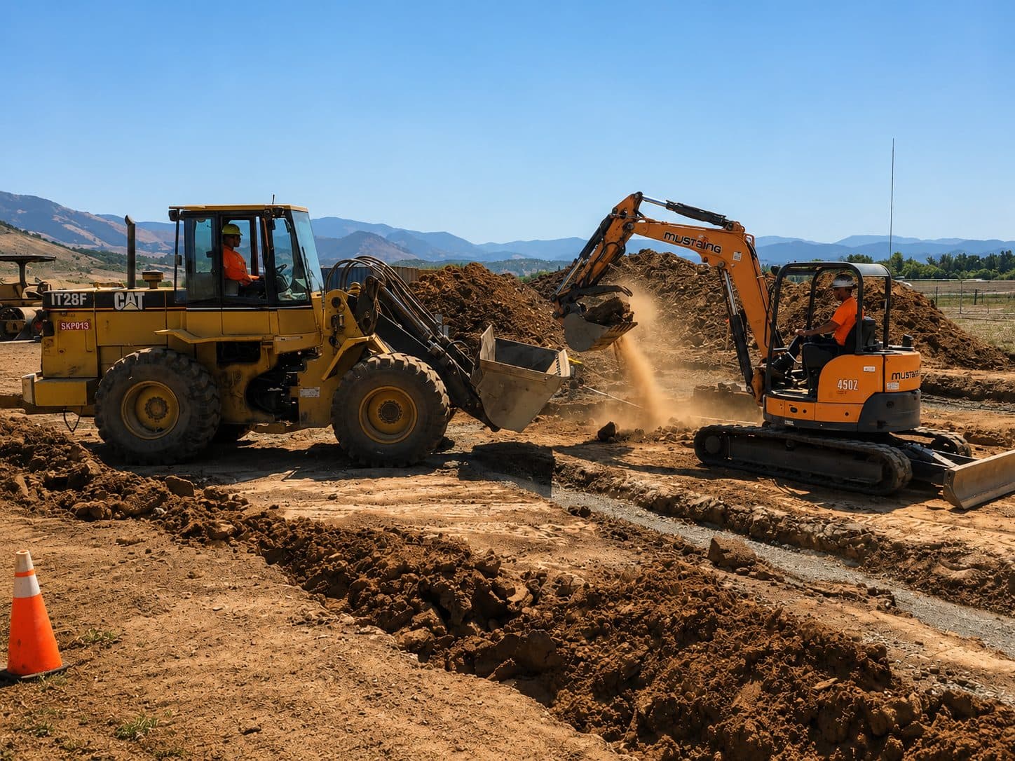 Loader and mini excavator working an earthworks site